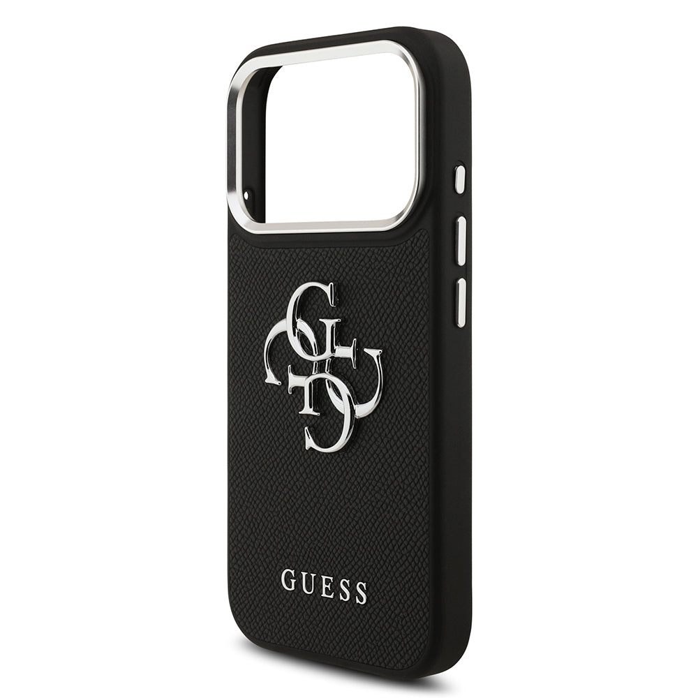 Apple iPhone 17 Pro Kılıf Guess Orjinal Lisanslı PU Deri 4G Büyük Metal Logo Dizaynlı Kapak Siyah
