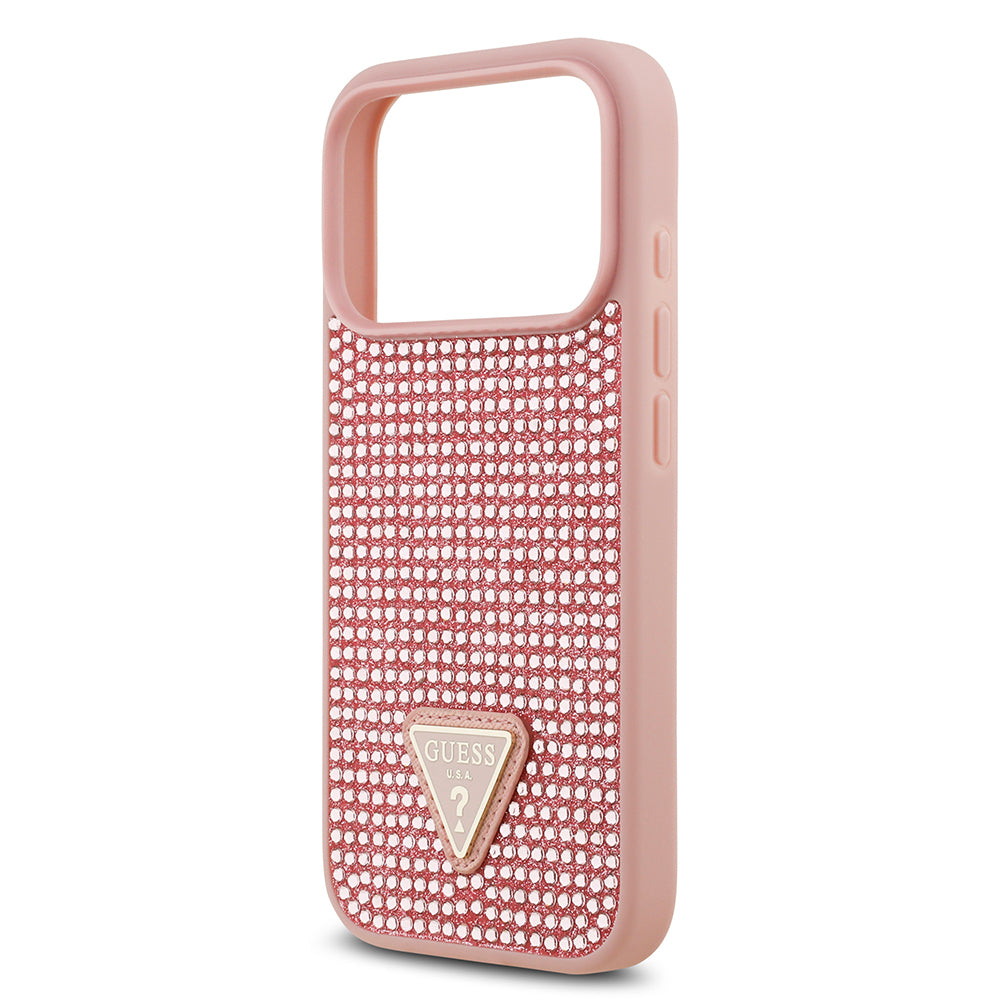 Apple iPhone 17 Pro Kılıf Guess Orjinal Lisanslı Taşlı Arka Yüzey Üçgen Logolu Kapak Siyah