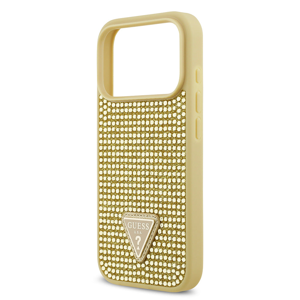 Apple iPhone 17 Pro Kılıf Guess Orjinal Lisanslı Taşlı Arka Yüzey Üçgen Logolu Kapak Pembe