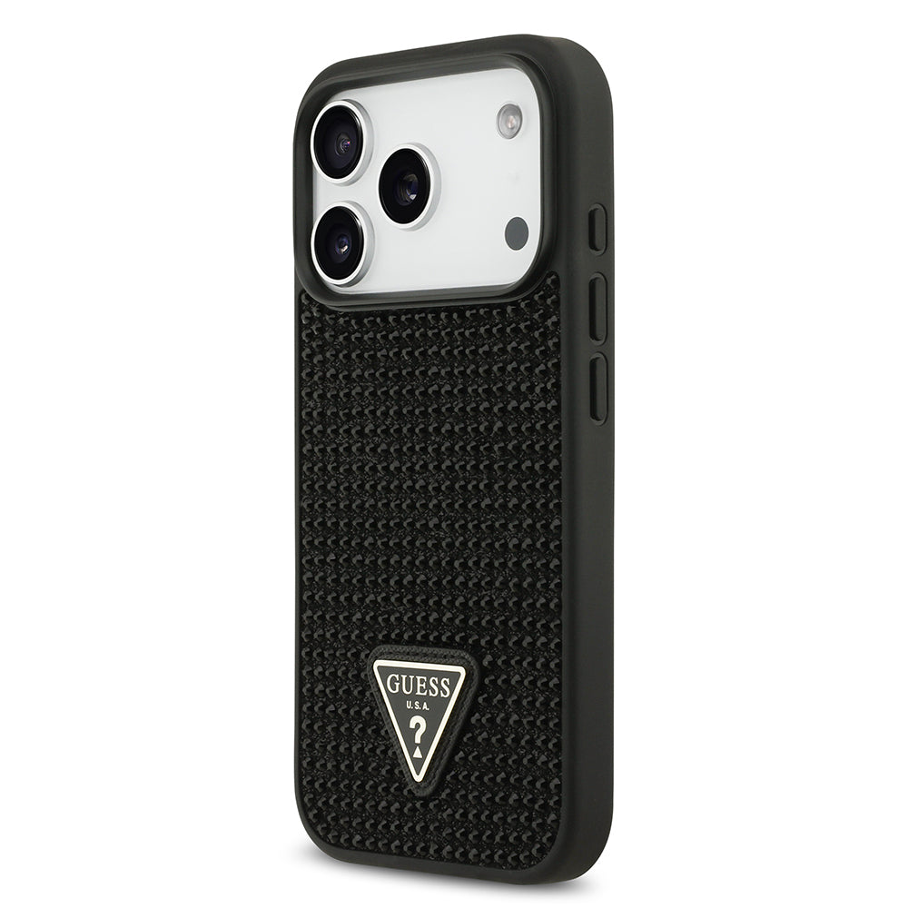 Apple iPhone 17 Pro Kılıf Guess Orjinal Lisanslı Taşlı Arka Yüzey Üçgen Logolu Kapak Gümüş