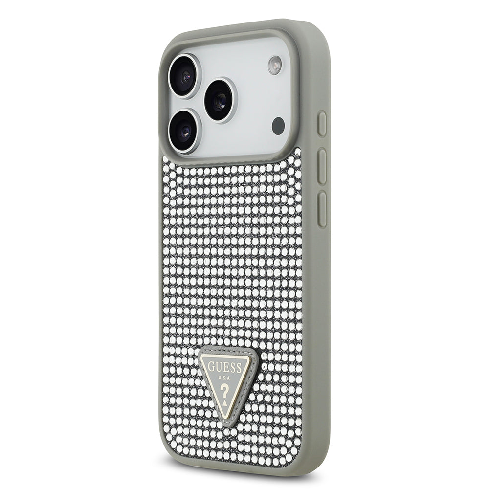 Apple iPhone 17 Pro Kılıf Guess Orjinal Lisanslı Taşlı Arka Yüzey Üçgen Logolu Kapak Siyah