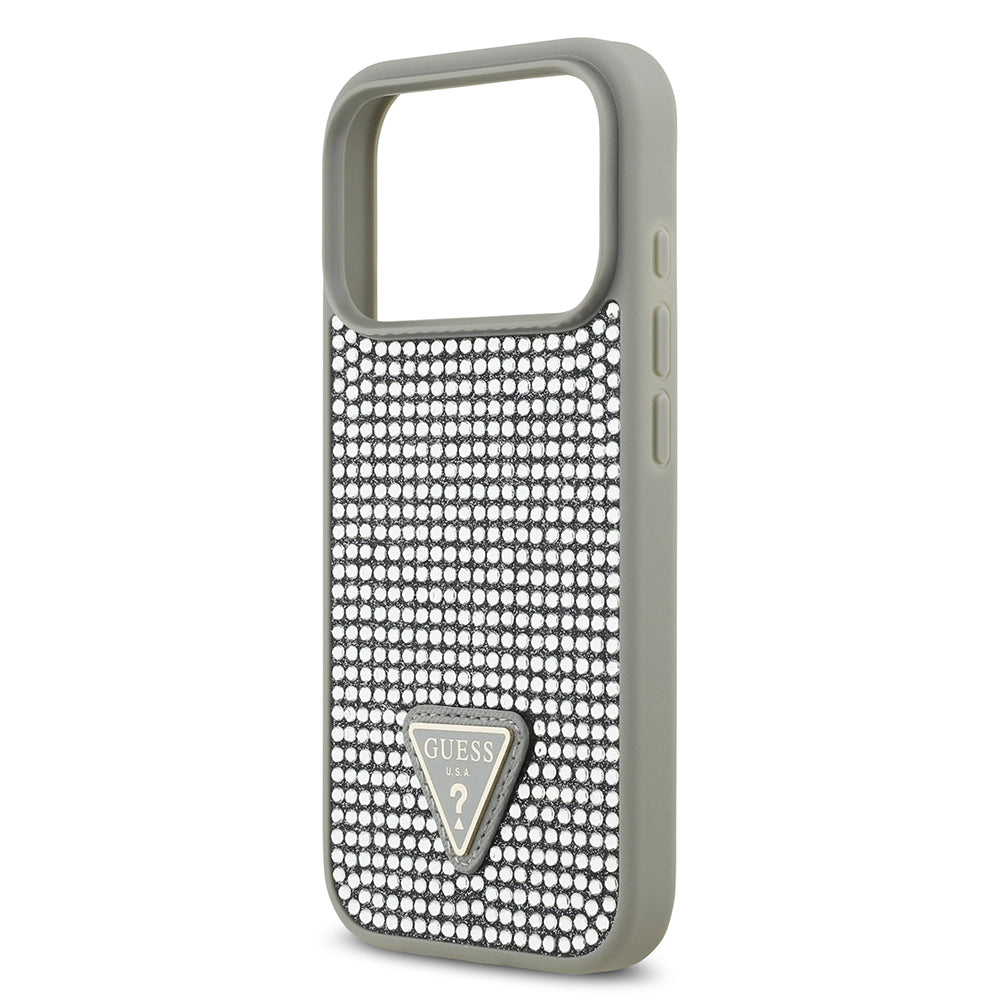 Apple iPhone 17 Pro Kılıf Guess Orjinal Lisanslı Taşlı Arka Yüzey Üçgen Logolu Kapak Pembe