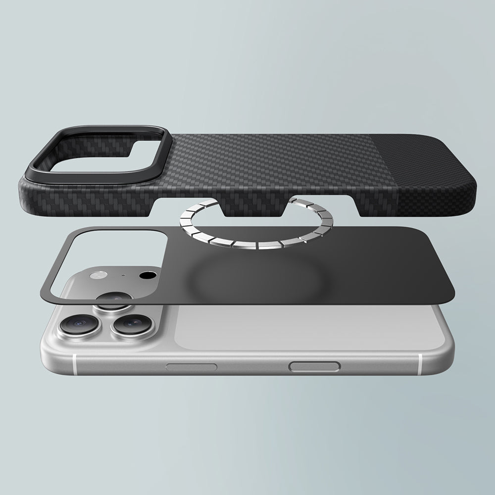 Apple iPhone 17 Pro Kılıf M-safe Şarj Özellikli 1500D Aramid Fiber Amazingthing Titan Max Serisi Kapak Siyah