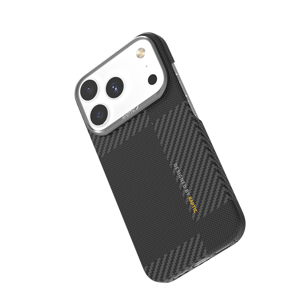 Apple iPhone 17 Pro Kılıf M-safe Şarj Özellikli 600D Metal Kamera Çerçeveli Raptic Aramid Fiber Geotik Serisi Kapak Siyah