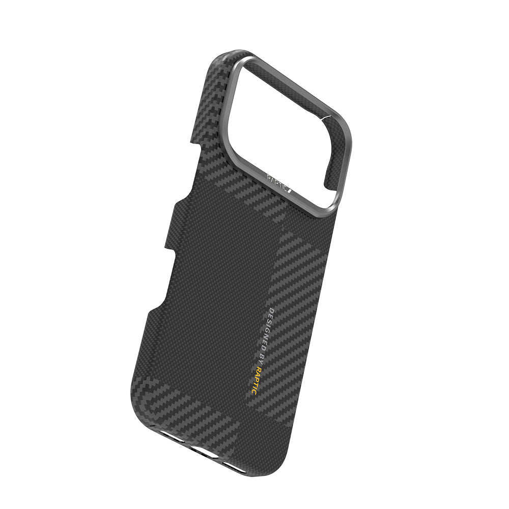 Apple iPhone 17 Pro Kılıf M-safe Şarj Özellikli 600D Metal Kamera Çerçeveli Raptic Aramid Fiber Geotik Serisi Kapak Siyah