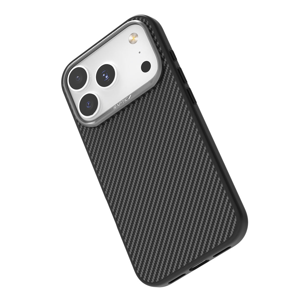 Apple iPhone 17 Pro Kılıf M-safe Şarj Özellikli 600D Metal Kamera Çerçeveli Raptic Aramid Fiber Serisi Kapak Siyah