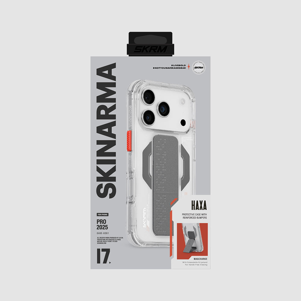 Apple iPhone 17 Pro Kılıf M-Safe Şarj Özellikli Airbag Tasarımlı Standlı Skinarma Haxa Kapak Şeffaf