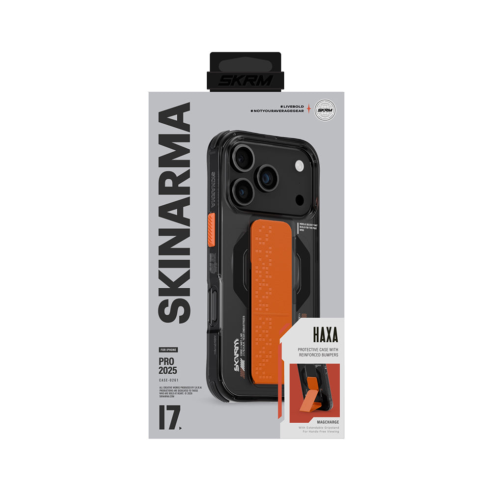 Apple iPhone 17 Pro Kılıf M-Safe Şarj Özellikli Airbag Tasarımlı Standlı Skinarma Haxa Kapak Füme