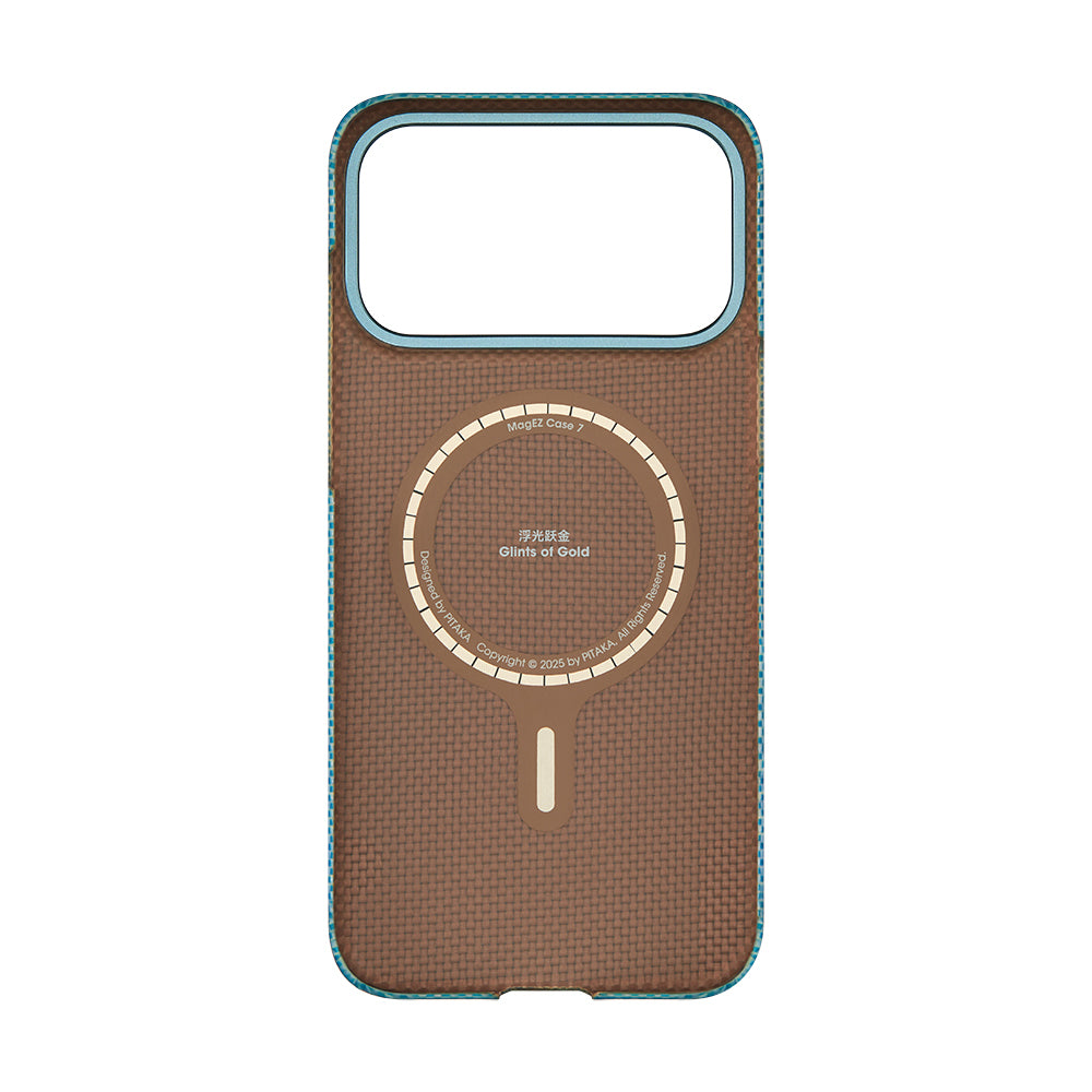 Apple iPhone 17 Pro Kılıf M-safe Şarj Özellikli Aramid Fiber Pitaka Glints of Gold Ultra Slim Serisi Kapak Gold
