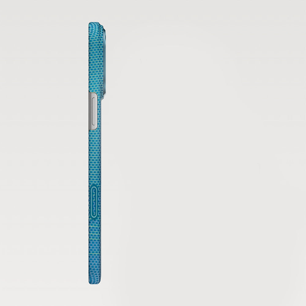 Apple iPhone 17 Pro Kılıf M-safe Şarj Özellikli Aramid Fiber Pitaka Glints of Gold Ultra Slim Serisi Kapak Mavi