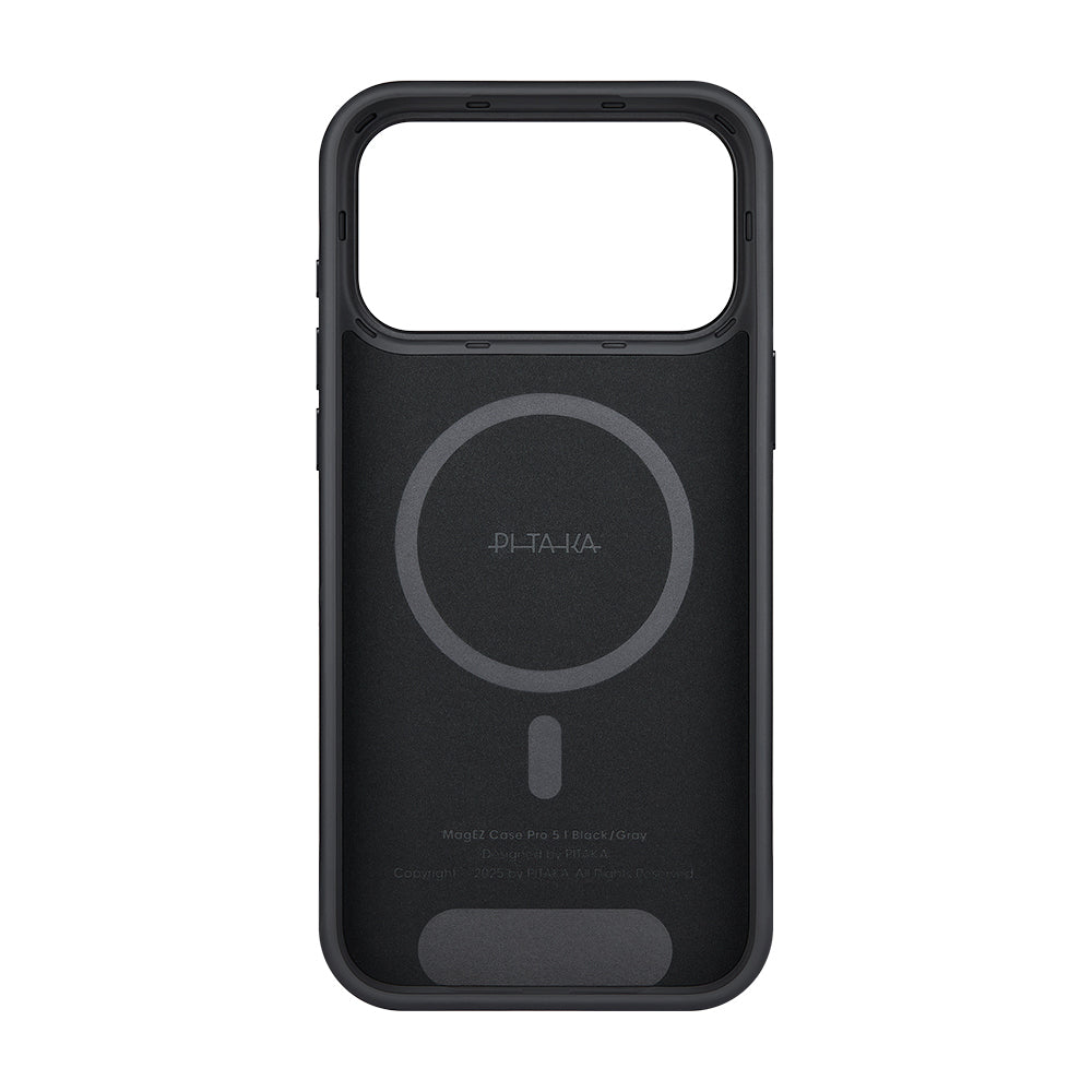 Apple iPhone 17 Pro Kılıf M-safe Şarj Özellikli Aramid Fiber Pitaka Military-Grade Classic Serisi Black-Grey Twill Kapak Siyah