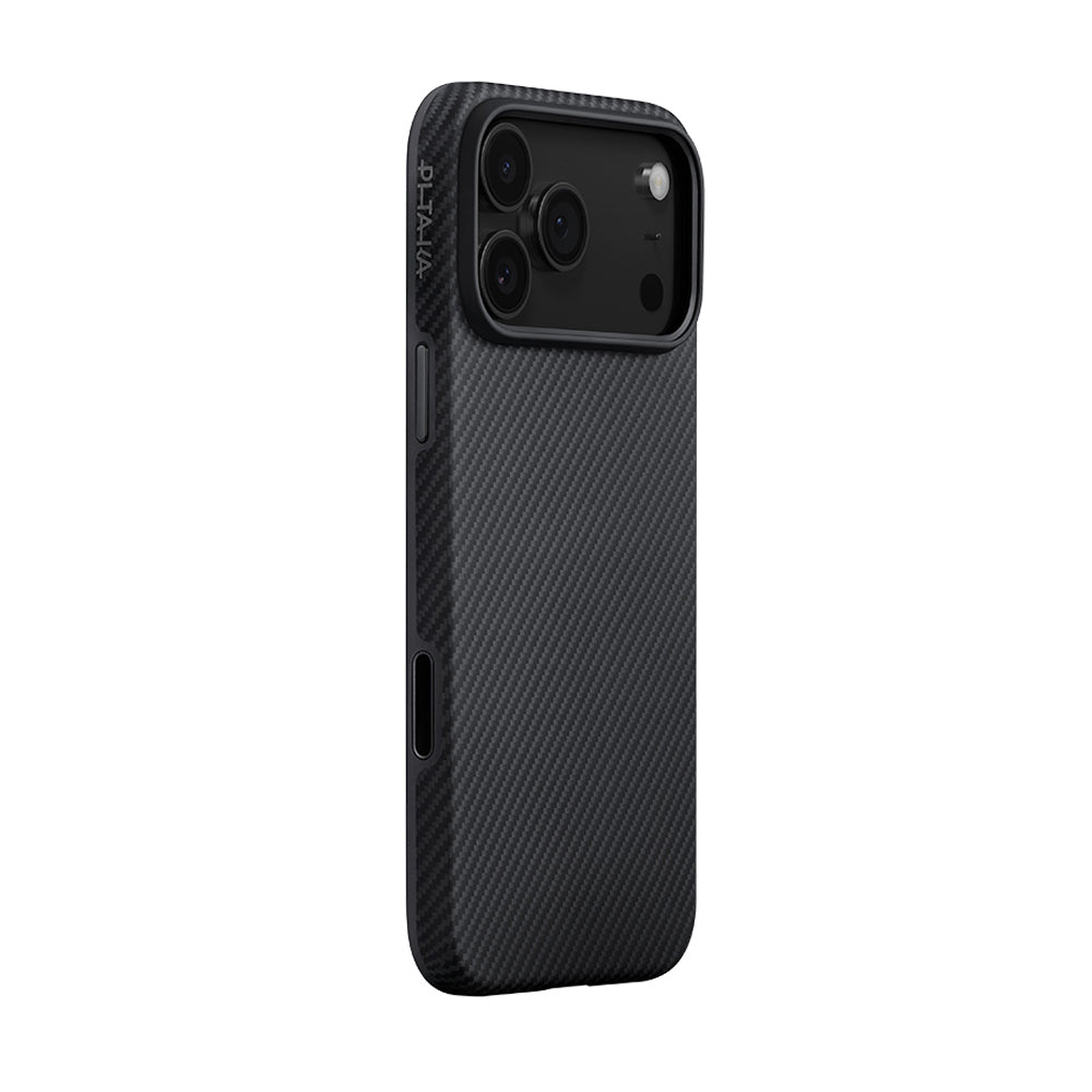 Apple iPhone 17 Pro Kılıf M-safe Şarj Özellikli Aramid Fiber Pitaka Military-Grade Classic Serisi Black-Grey Twill Kapak Siyah