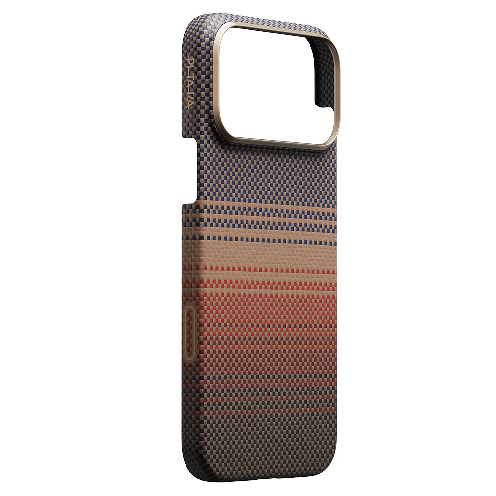 Apple iPhone 17 Pro Kılıf M-safe Şarj Özellikli Aramid Fiber Pitaka Tactile Woven Sunset-Moonrise Serisi Kapak Mavi