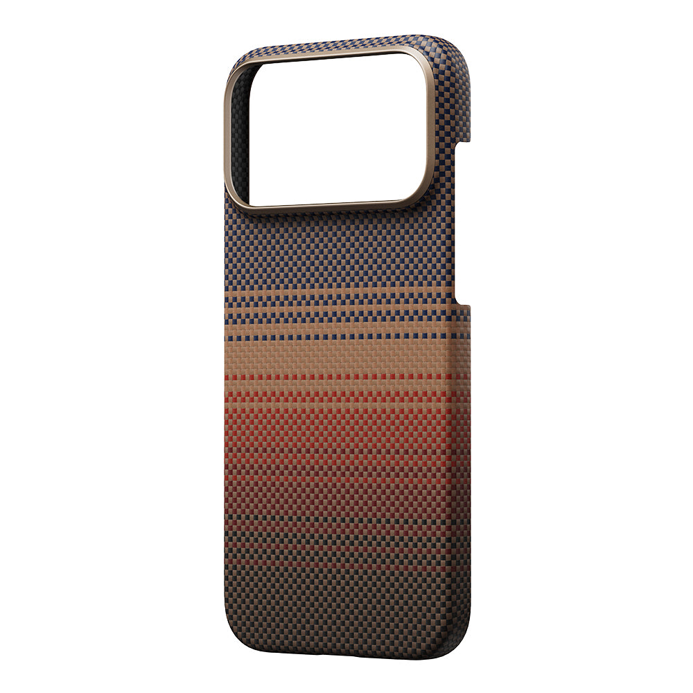 Apple iPhone 17 Pro Kılıf M-safe Şarj Özellikli Aramid Fiber Pitaka Tactile Woven Sunset-Moonrise Serisi Kapak Mavi