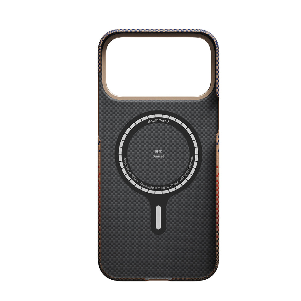 Apple iPhone 17 Pro Kılıf M-safe Şarj Özellikli Aramid Fiber Pitaka Tactile Woven Sunset-Moonrise Serisi Kapak Kahverengi