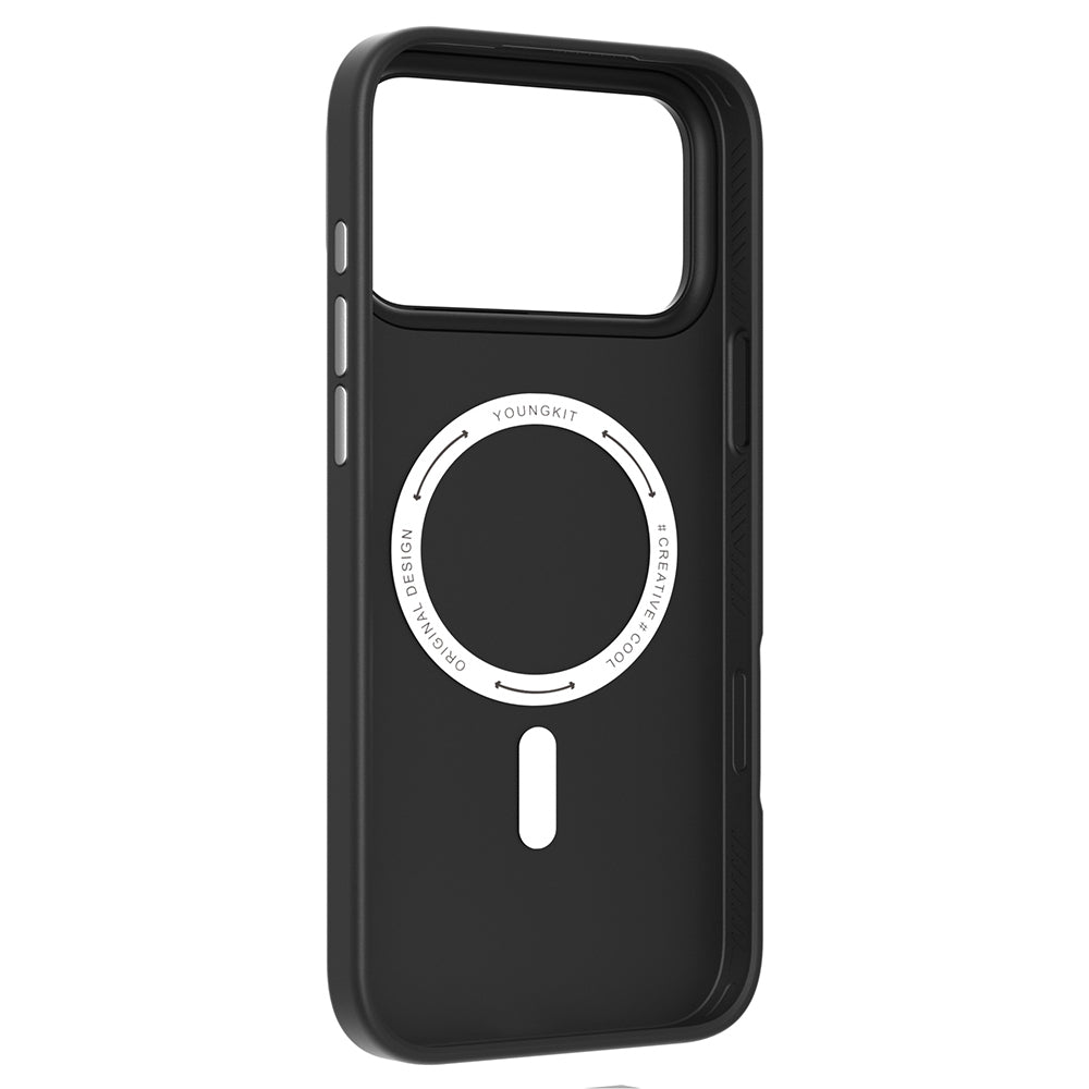 Apple iPhone 17 Pro Kılıf M-safe Şarj Özellikli Basit Mat Deri Desenli Youngkit Tech Fashion Serisi Kapak Siyah