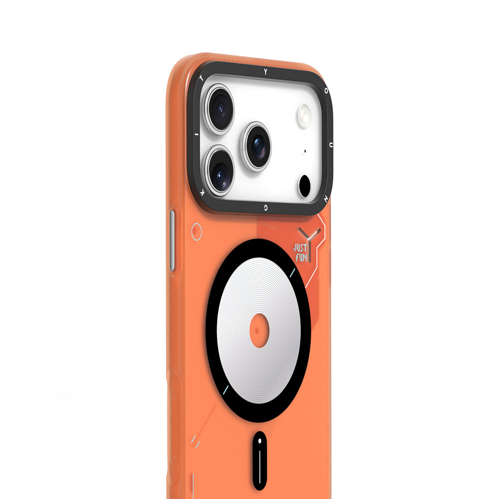 Apple iPhone 17 Pro Kılıf M-safe Şarj Özellikli Disk Desenli Youngkit Disc Battle Kapak Turuncu