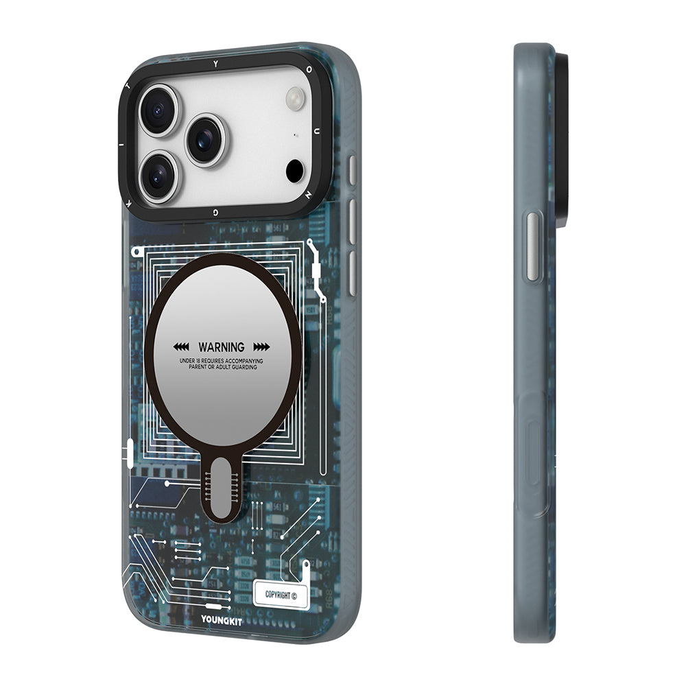 Apple iPhone 17 Pro Kılıf M-safe Şarj Özellikli Kamera Denetim Butonlu Youngkit Technology Serisi Kapak Mavi