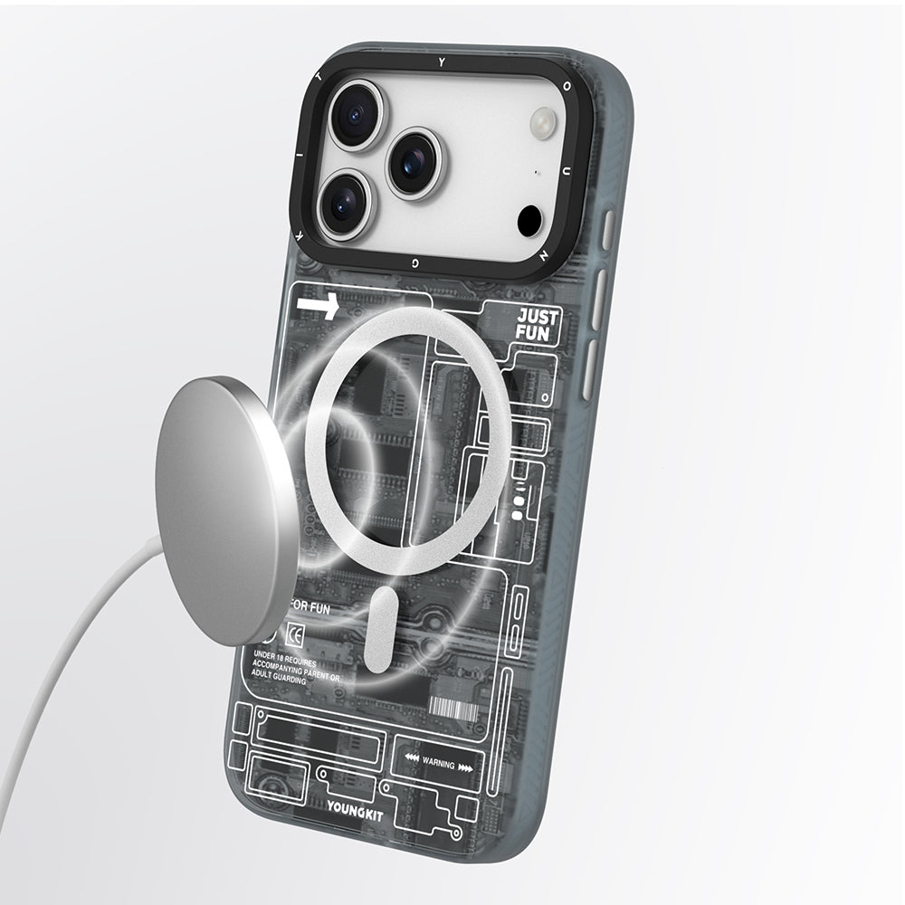 Apple iPhone 17 Pro Kılıf M-safe Şarj Özellikli Kamera Denetim Butonlu Youngkit Technology Serisi Kapak Turuncu