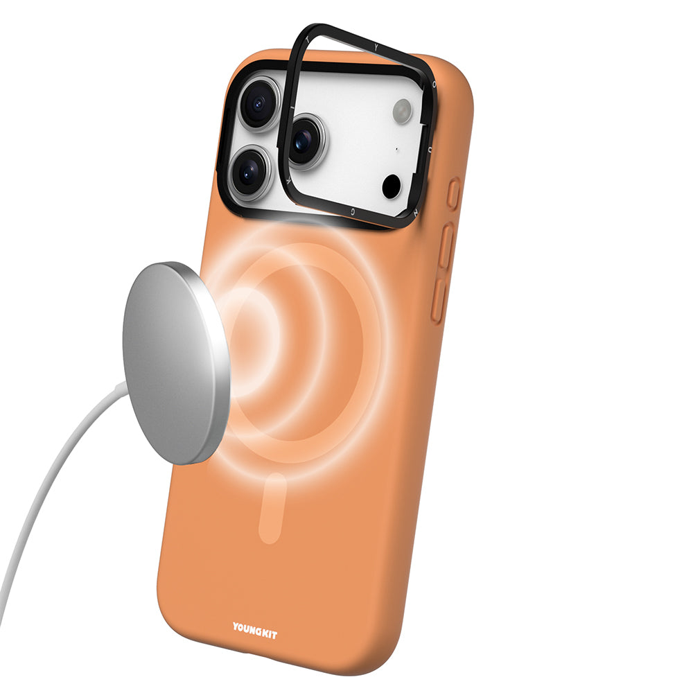 Apple iPhone 17 Pro Kılıf M-Safe Şarj Özellikli Kamera Standlı Youngkit Gel Cream Serisi Kapak Gri