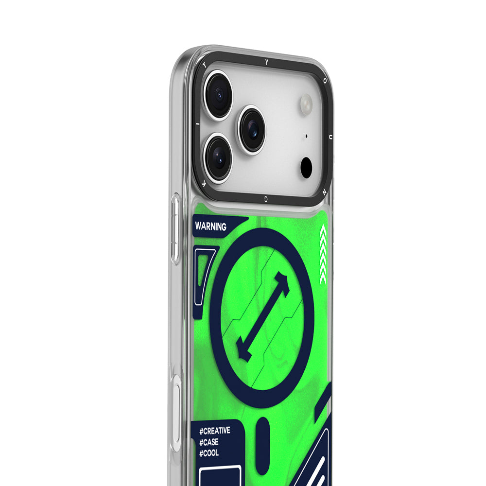 Apple iPhone 17 Pro Kılıf M-safe Şarj Özellikli Parlak Kumlu Sıvılı Tasarımlı Galaxy Fantasy Serisi Kapak Turuncu