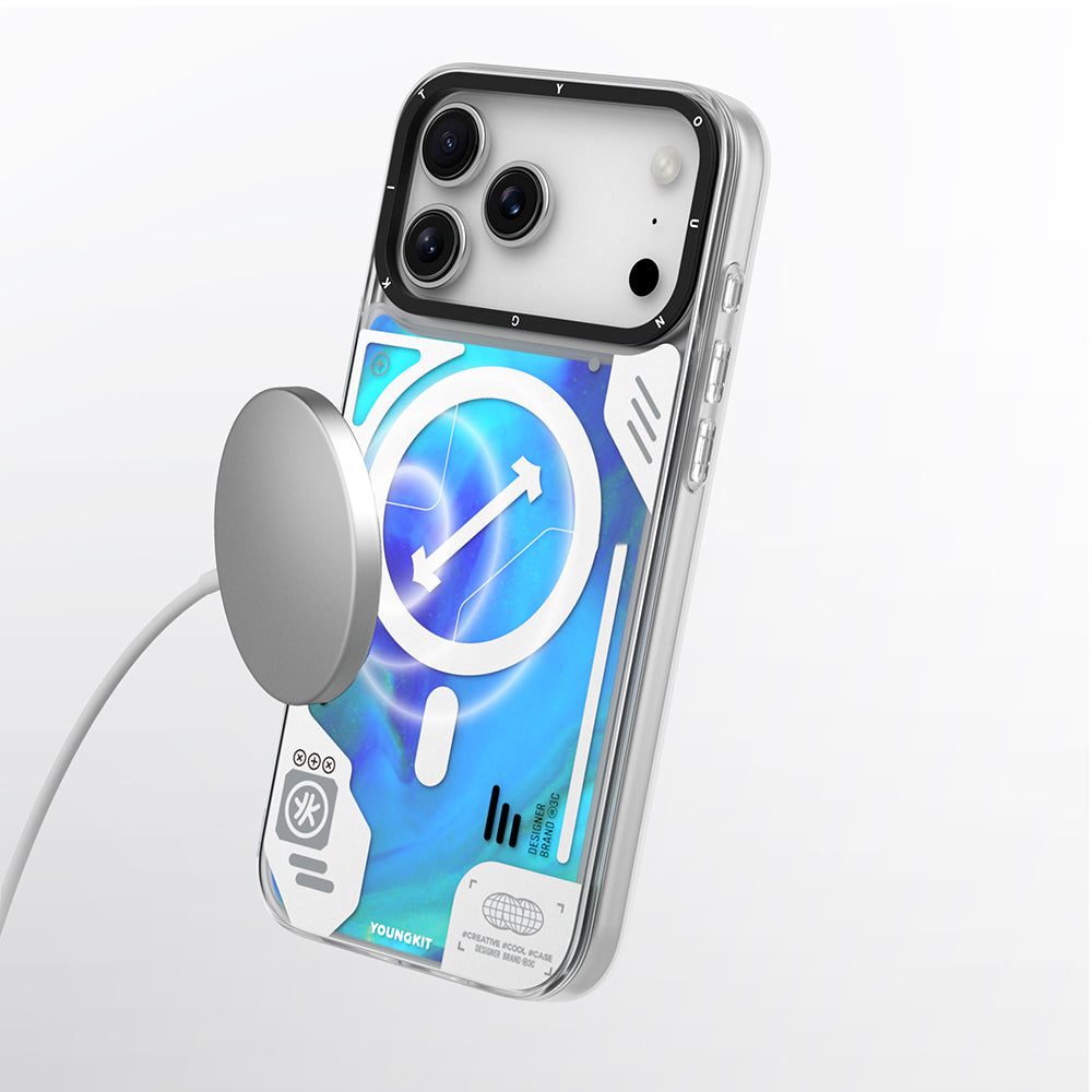 Apple iPhone 17 Pro Kılıf M-safe Şarj Özellikli Parlak Kumlu Sıvılı Tasarımlı Galaxy Fantasy Serisi Kapak Turuncu