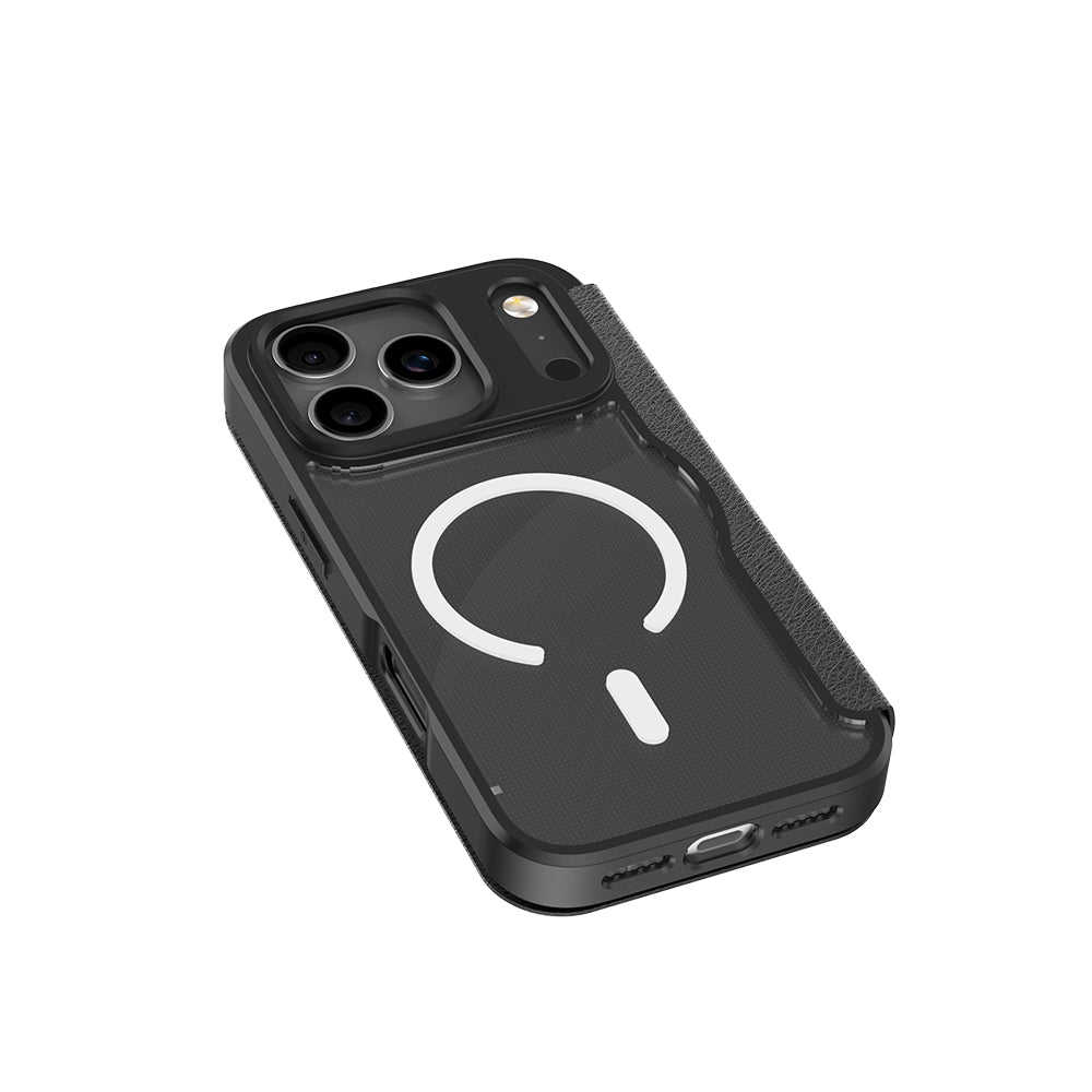 Apple iPhone 17 Pro Kılıf M-Safe Şarj Özellikli Raptic Air Folio Şeffaf Kartlıklı Kapaklı Kılıf Siyah
