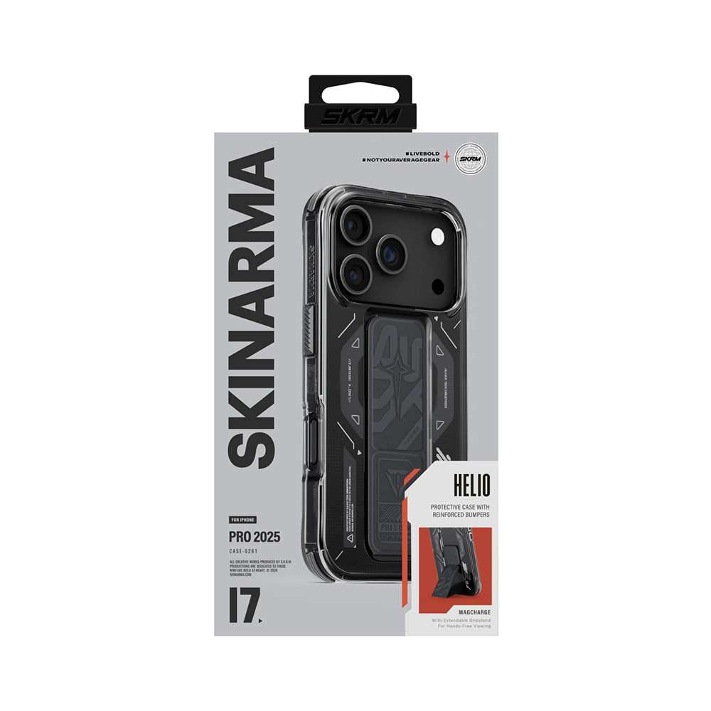 Apple iPhone 17 Pro Kılıf M-safe Şarj Özellikli Teknoloji Desenli Skinarma Helio Mag Charge Standlı Kapak Turuncu