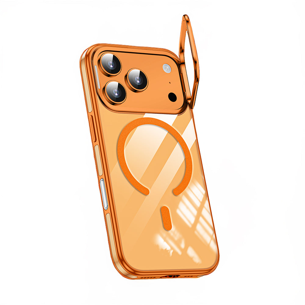 Apple iPhone 17 Pro Kılıf M-safe Şarj Özellikli Wlons Standlı Efsane Kapak Turuncu