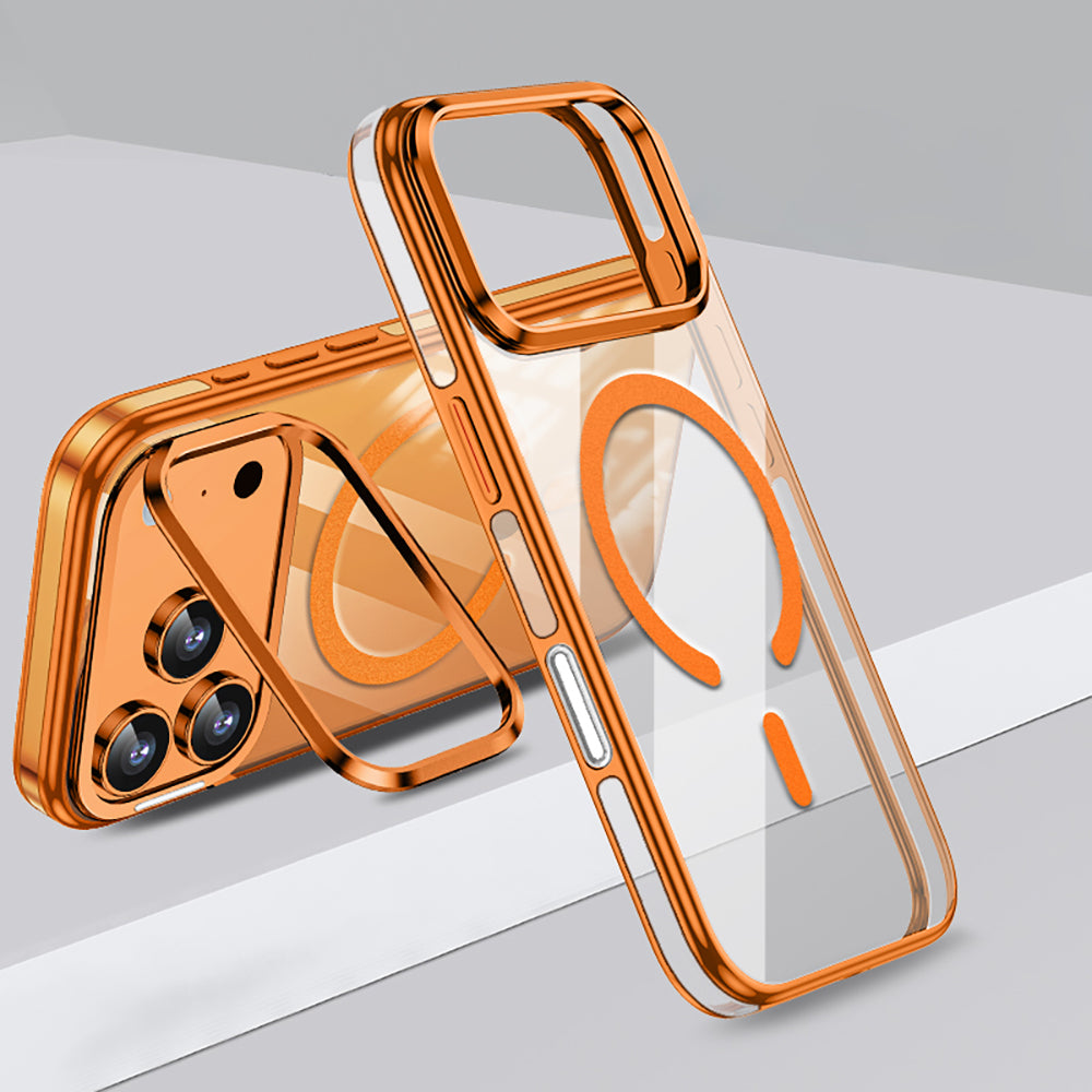 Apple iPhone 17 Pro Kılıf M-safe Şarj Özellikli Wlons Standlı Efsane Kapak Turuncu