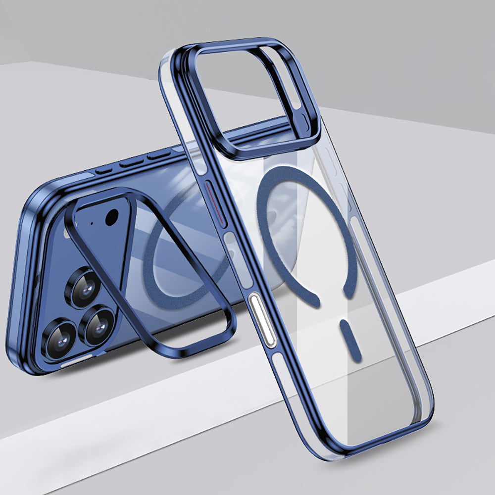 Apple iPhone 17 Pro Kılıf M-safe Şarj Özellikli Wlons Standlı Efsane Kapak Mavi