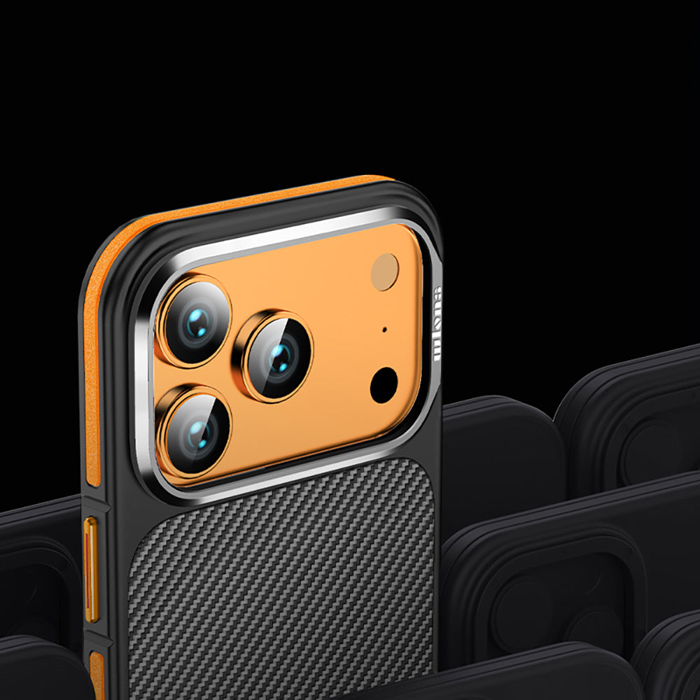 Apple iPhone 17 Pro Kılıf Mat Transparan Karbon Fiber Görünümlü Wlons Marin Kapak Siyah