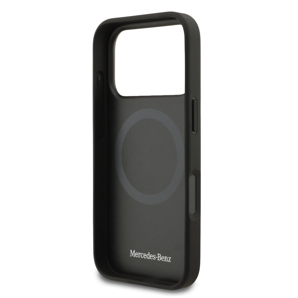 Apple iPhone 17 Pro Kılıf Mercedes Benz Orjinal Lisanslı M-safe Şarj Özellikli Dokulu Desenli Deri Kapak Kahverengi