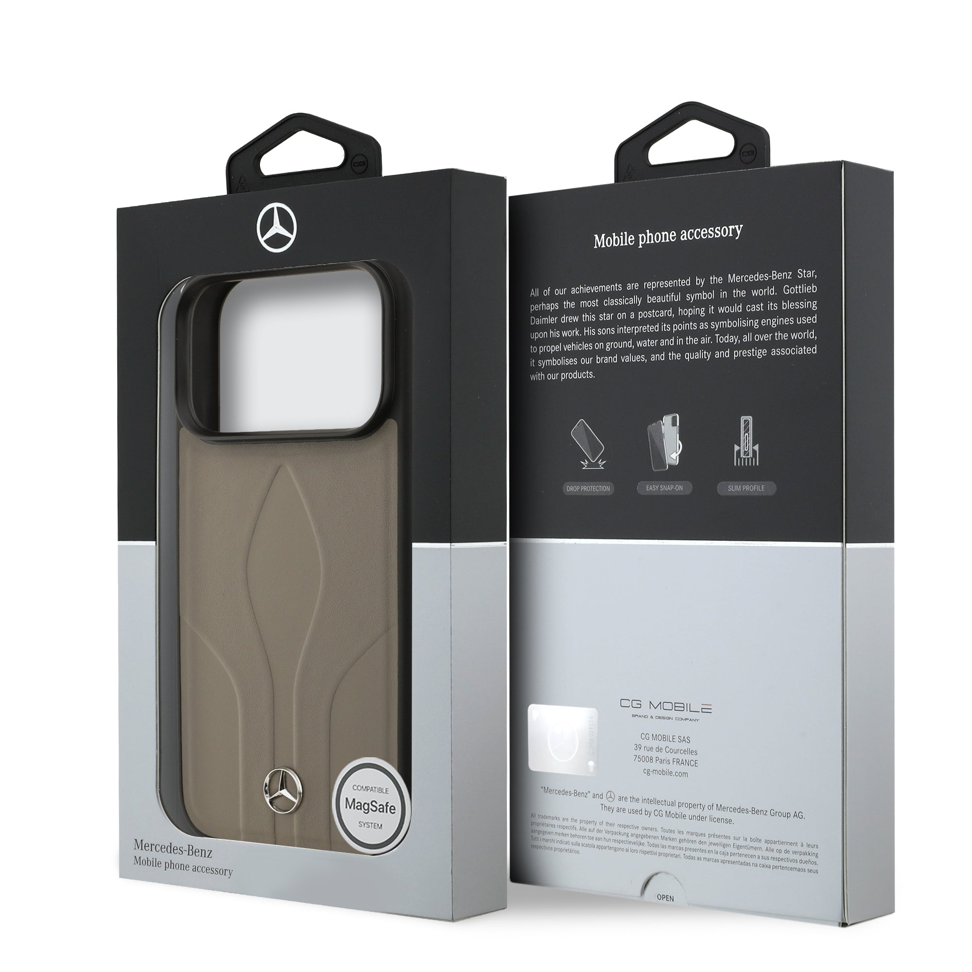 Apple iPhone 17 Pro Kılıf Mercedes Benz Orjinal Lisanslı M-safe Şarj Özellikli Dokulu Desenli Deri Kapak Kahverengi