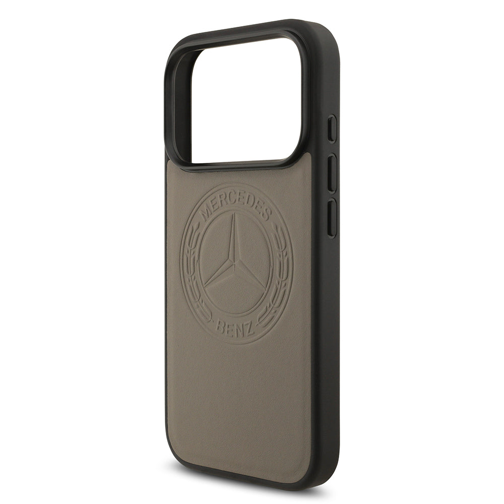 Apple iPhone 17 Pro Kılıf Mercedes Benz Orjinal Lisanslı M-safe Şarj Özellikli Hakiki Deri Nostaljik Yıldız Dizayn Kapak Siyah