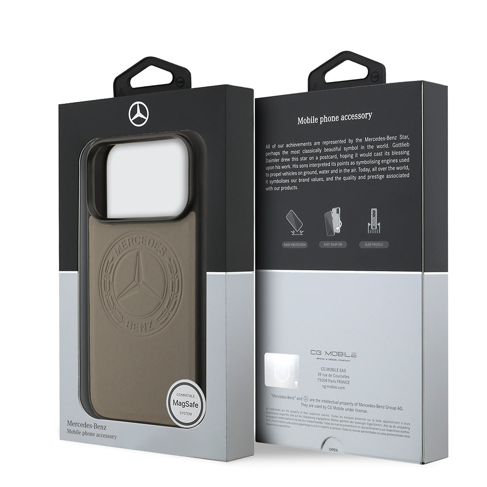 Apple iPhone 17 Pro Kılıf Mercedes Benz Orjinal Lisanslı M-safe Şarj Özellikli Hakiki Deri Nostaljik Yıldız Dizayn Kapak Siyah
