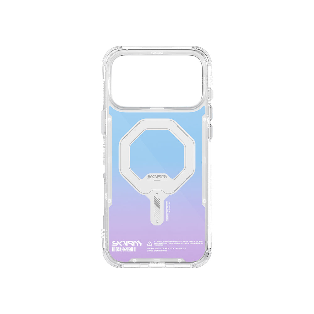 Apple iPhone 17 Pro Kılıf Skinarma M-Safe Şarj Özellikli IML Baskılı Holografik MYST Kapak Şeffaf