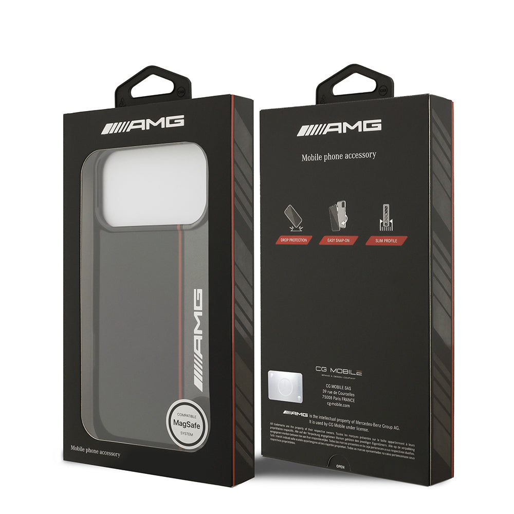 Apple iPhone 17 Pro Max Kılıf AMG Orjinal Lisanslı M-safe Şarj Özellikli IML Baskı Logolu Çift Katmanlı Bow Lines Kapak Siyah