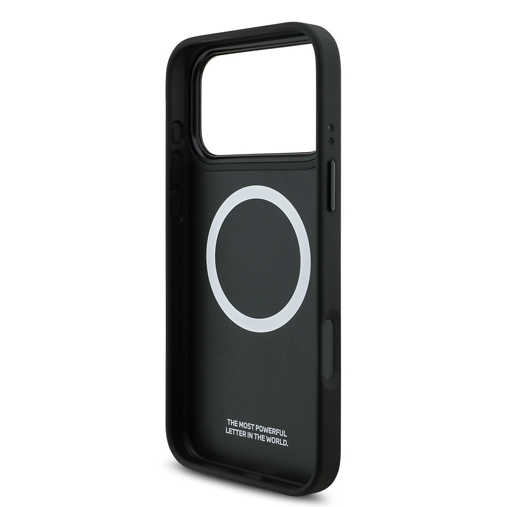 Apple iPhone 17 Pro Max Kılıf BMW Orjinal Lisanslı M-safe Şarj Özellikli Deri Arka Yüzey Metal Logolu Delikli Şerit Tasarımlı Kapak Gri