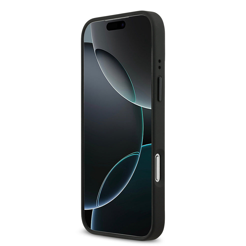 Apple iPhone 17 Pro Max Kılıf BMW Orjinal Lisanslı M-safe Şarj Özellikli M Logolu Üç Şeritli Delikli Deri Kapak Siyah