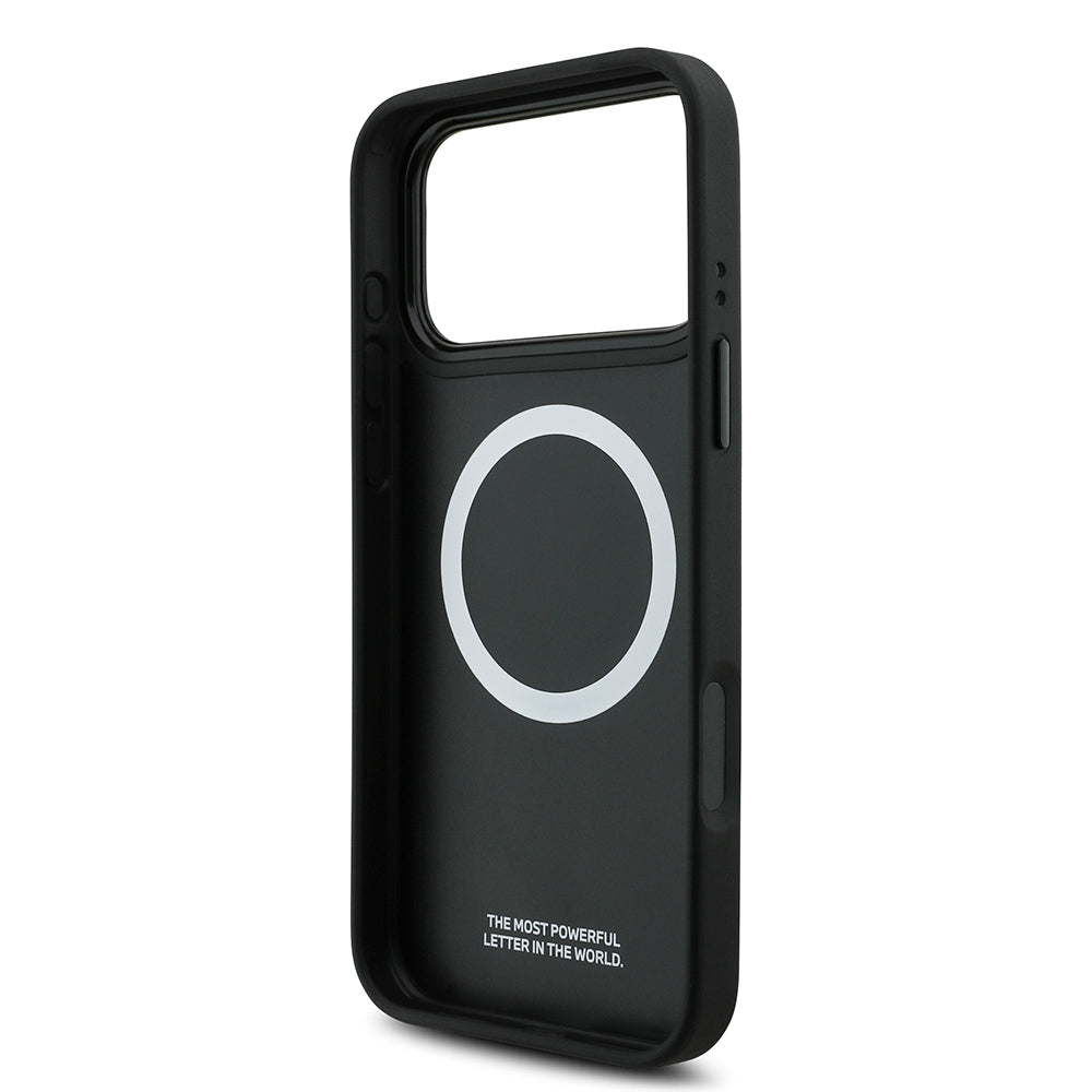 Apple iPhone 17 Pro Max Kılıf BMW Orjinal Lisanslı M-safe Şarj Özellikli Metal BMW ve M Logolu PU Karbon Tasarımlı Kapak Siyah