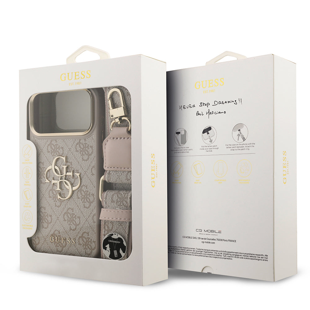 Apple iPhone 17 Pro Max Kılıf Guess Orjinal Lisanslı 4G Büyük Metal Logolu Kalın Askılı Kapak Siyah