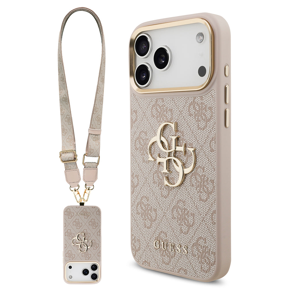 Apple iPhone 17 Pro Max Kılıf Guess Orjinal Lisanslı 4G Büyük Metal Logolu Kalın Askılı Kapak Siyah