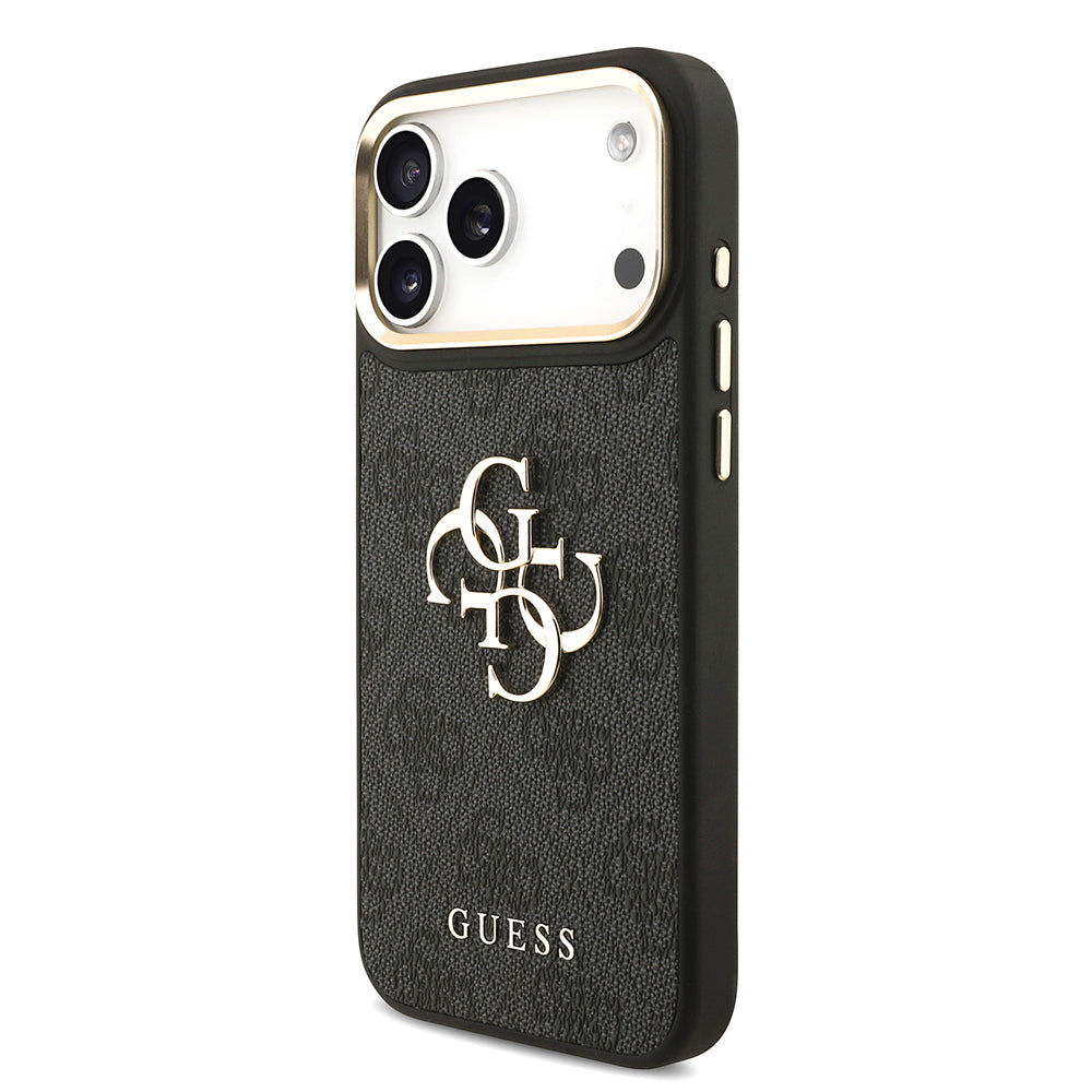 Apple iPhone 17 Pro Max Kılıf Guess Orjinal Lisanslı 4G Büyük Metal Logolu Kalın Askılı Kapak Siyah