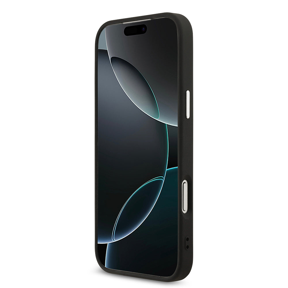 Apple iPhone 17 Pro Max Kılıf Guess Orjinal Lisanslı M-safe Şarj Özellikli Gümüş Metal Kamera Çerçeveli Üçgen Logo 4G Desenli Kapak Kahverengi