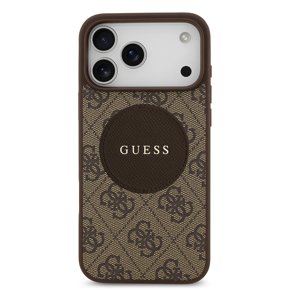 Apple iPhone 17 Pro Max Kılıf Guess Orjinal Lisanslı M-safe Şarj Özellikli Yazı Logolu Circle Classic Kapak Siyah