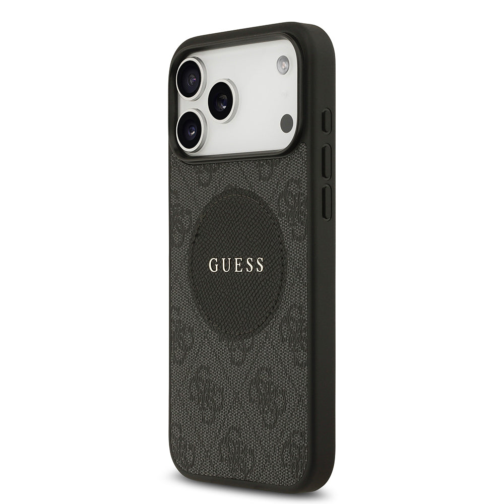 Apple iPhone 17 Pro Max Kılıf Guess Orjinal Lisanslı M-safe Şarj Özellikli Yazı Logolu Circle Classic Kapak Siyah