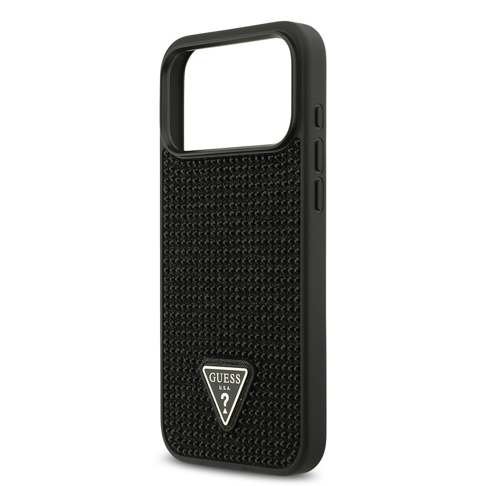 Apple iPhone 17 Pro Max Kılıf Guess Orjinal Lisanslı Taşlı Arka Yüzey Üçgen Logolu Kapak Gold