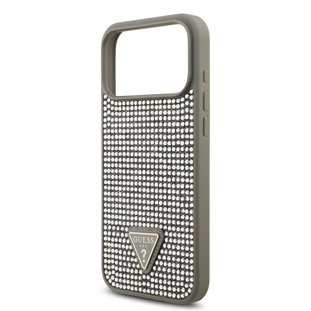 Apple iPhone 17 Pro Max Kılıf Guess Orjinal Lisanslı Taşlı Arka Yüzey Üçgen Logolu Kapak Siyah