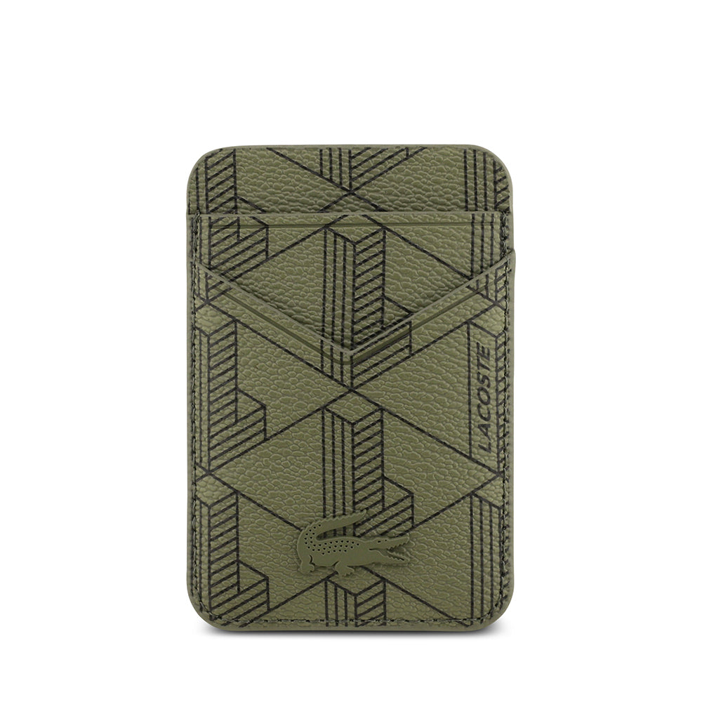 Apple iPhone 17 Pro Max Kılıf Lacoste Orjinal Lisanslı M-safe Şarj Özellikli PU Deri Tasarımlı Kartlıklı Karışık Monogram Desenli Kapak Siyah